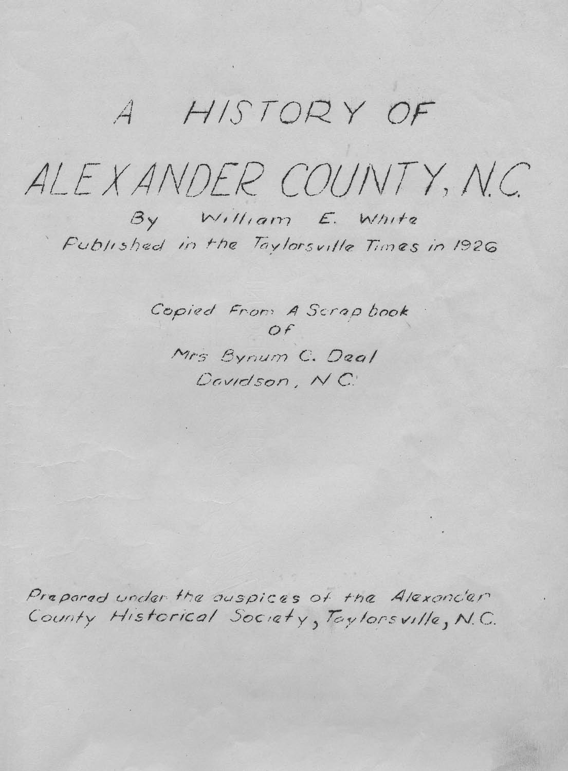 A History of Alexander County, N.C.